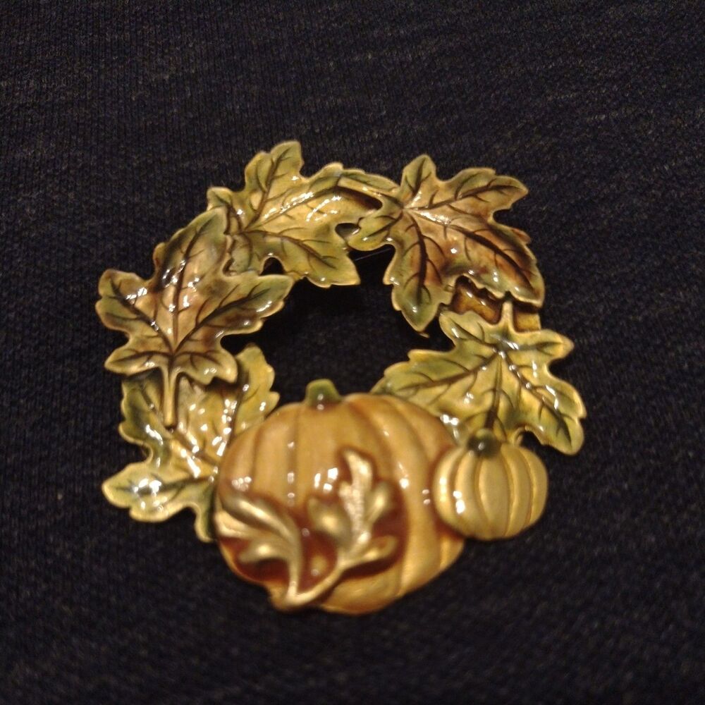 Vintage KC Kenneth Cole Brooch Pin Thanksgiving Harvest Autumn Fall Pumpkin Leaf